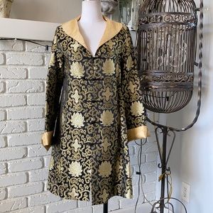 DRAGON SILK HANGZHOU CHINA SILK BLACK GOLD LONG JACKET MEDIUM **